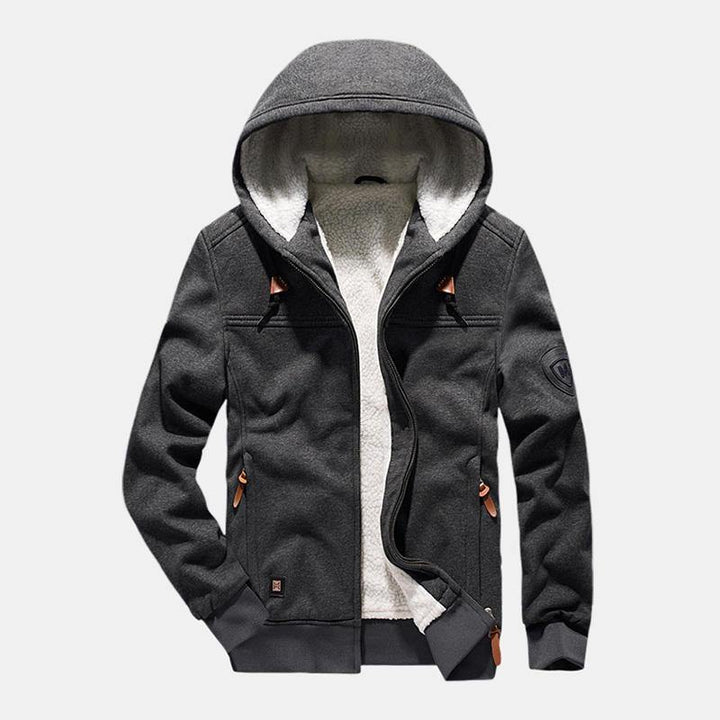 Mens Casual Brushed Cotton Hooded Solid Color Jacket - Trendha