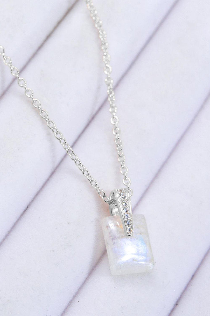 925 Sterling Silver Natural Moonstone Pendant Necklace - Trendha