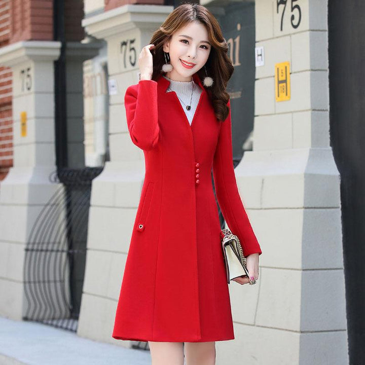 Women's woolen coat slim slim coat - Trendha
