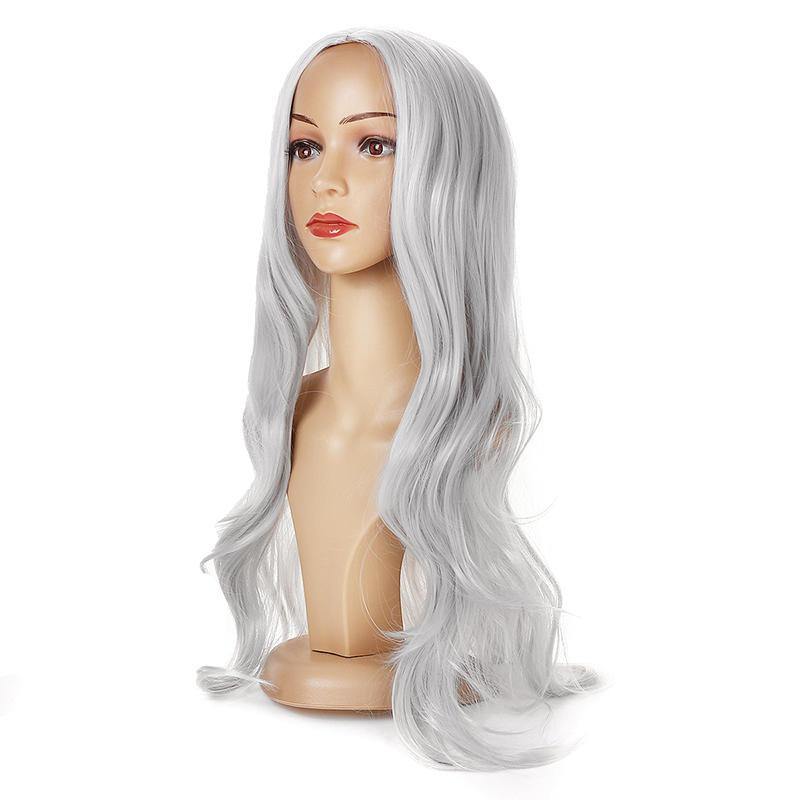 Women's Long Wavy Lace Front Wig White Synthetic Hair Party Costume Wigs - Trendha
