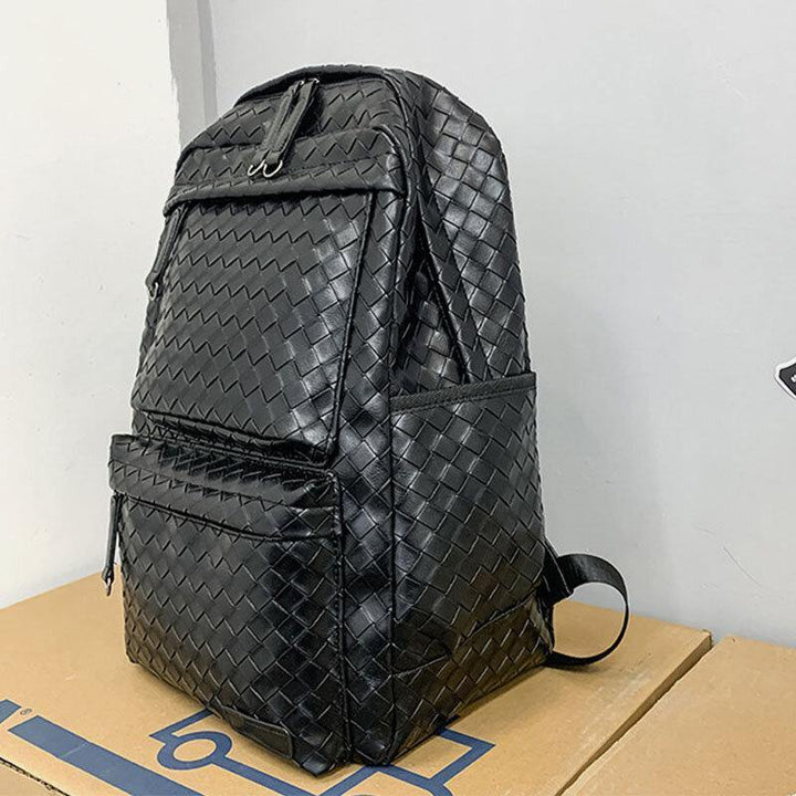 Men Faux Leather Large Causal Woven Capacity 14 Inch Laptop Bag School Bag Travel Backpack - Trendha