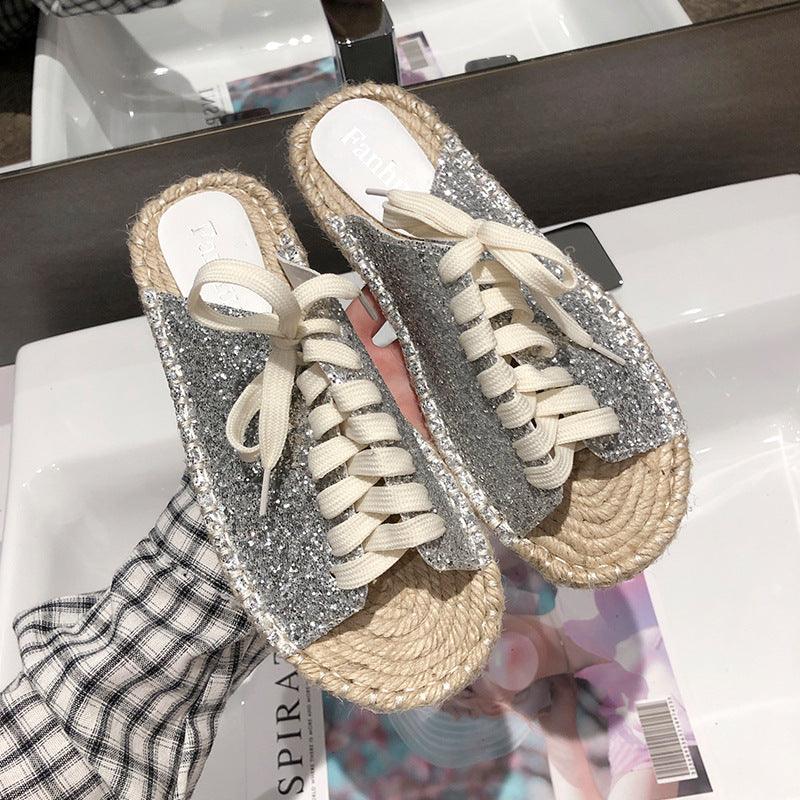 Linen sequined sandals and slippers - Trendha