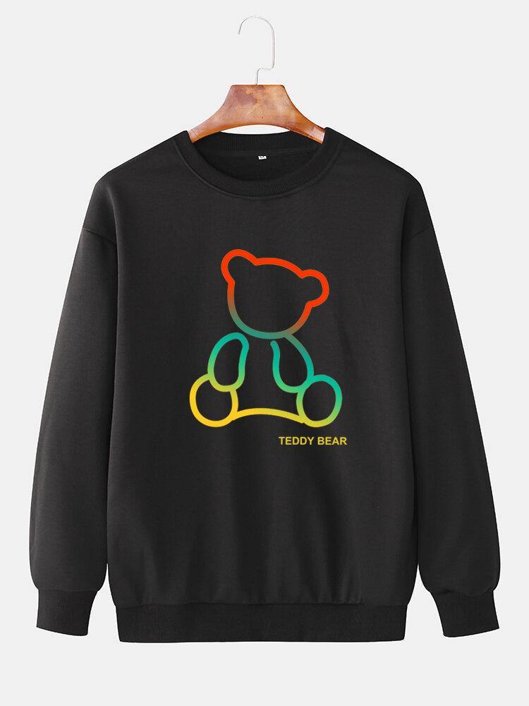 Mens Ombre Teddy Bear Print Round Neck Cotton Pullover Sweatshirts - Trendha