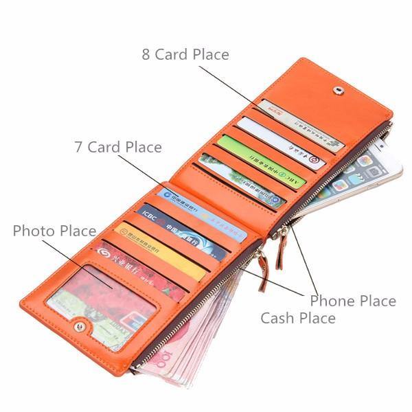 Women Waxy Ultra Thin Leather Long Purse Multi Card Holder - Trendha