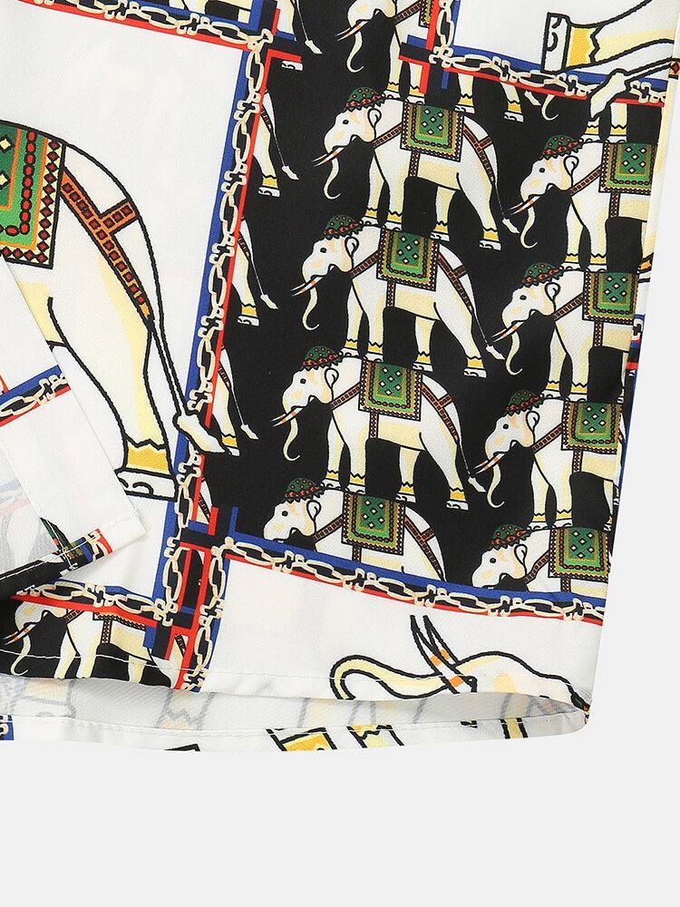 Mens Casual Elephant Print Lapel Ethnic Style Shirts - Trendha