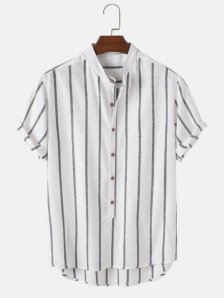 Mens Vintage Striped Loose Comfy Casual Henley Shirts - Leisurely Style for Summer - Trendha