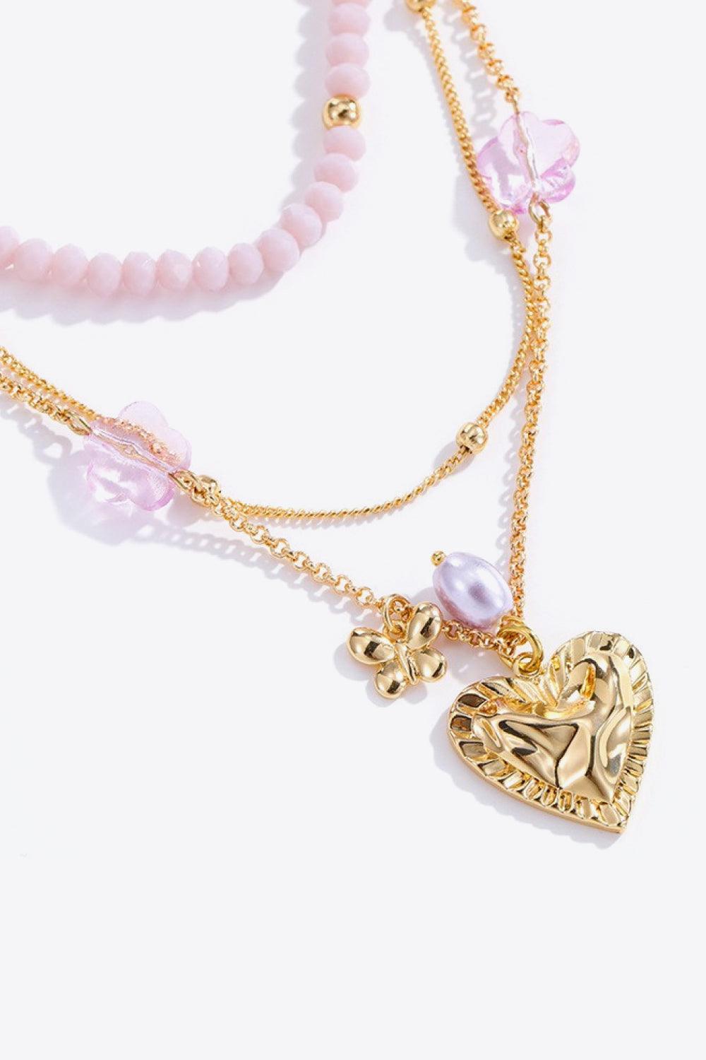 Heart Pendant Layered Necklace - Trendha