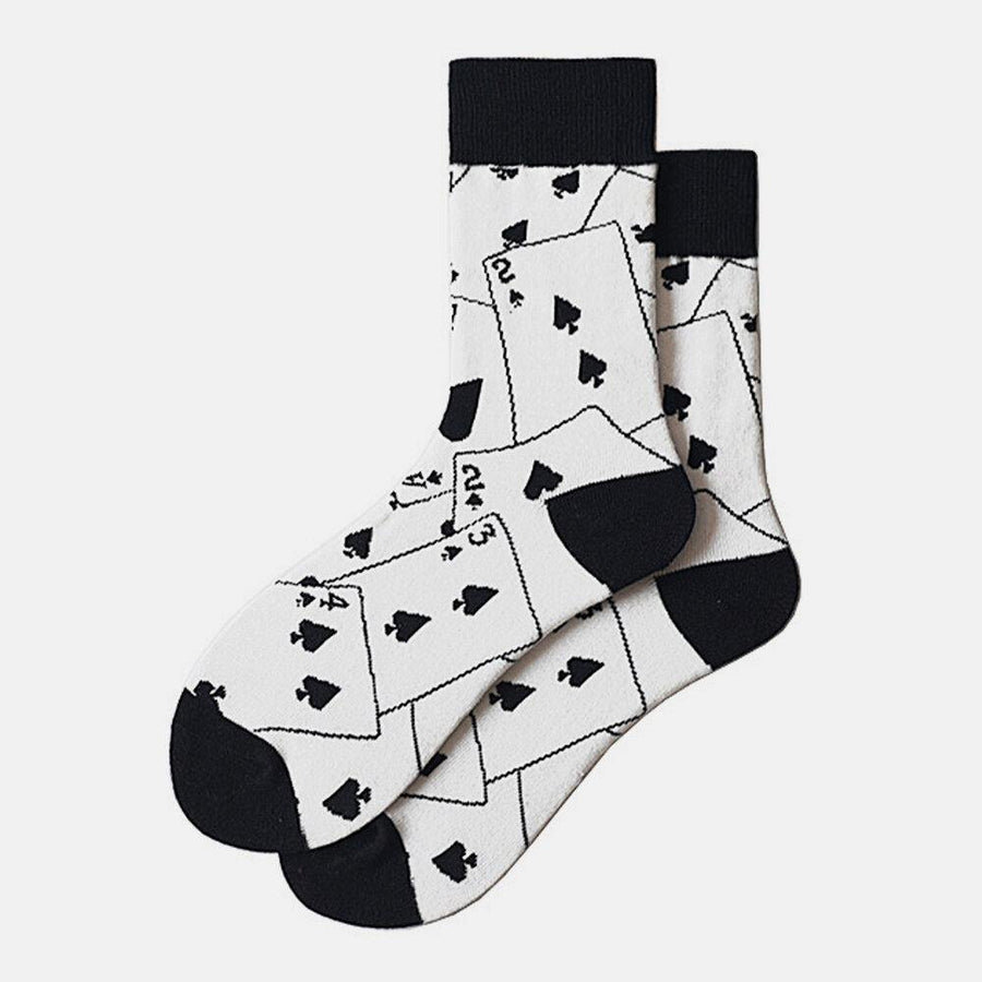 Unisex Cotton Poker Picture Element Jacquard All-match Breathable Tube Sock - Trendha
