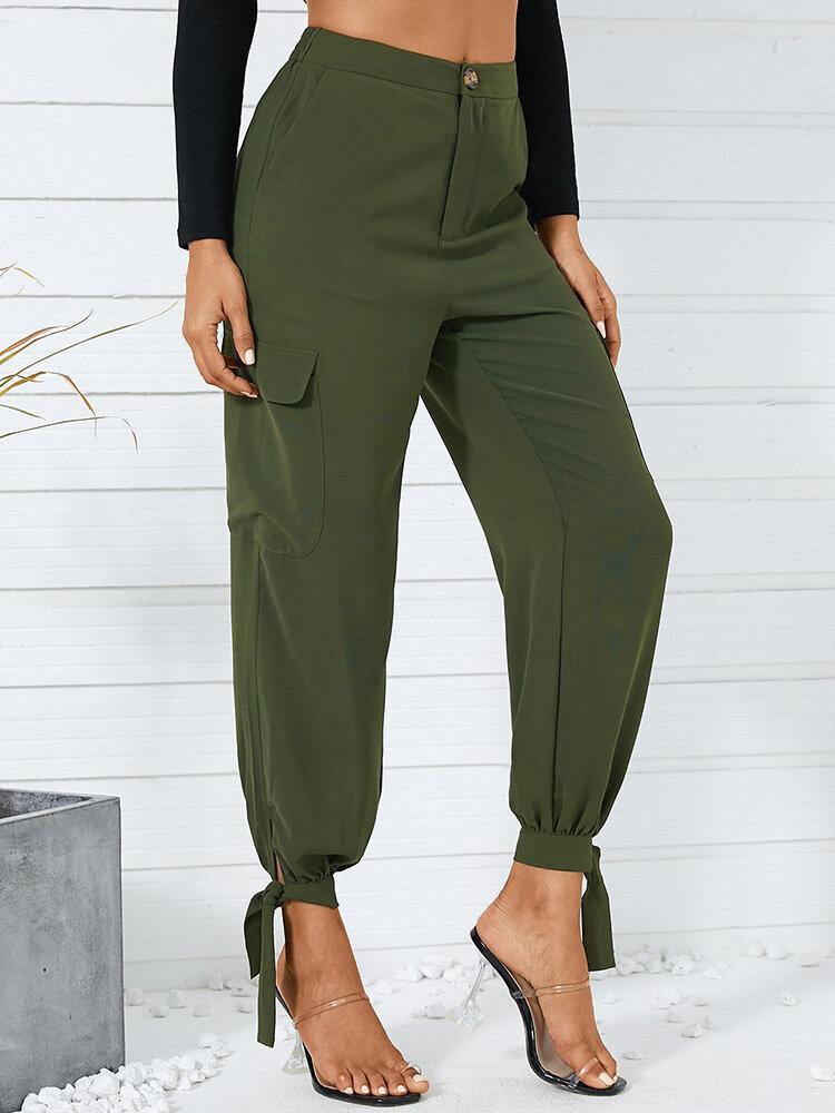 Women Solid Color Casual High Waist Jogger Pants With Pocket - Trendha