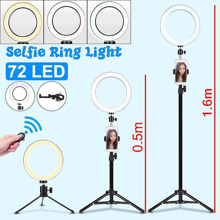 5500K 72 LED Ring Light Round Selfie Camera Video Makeup Mirror Light Lamp Light W/Holder - Trendha