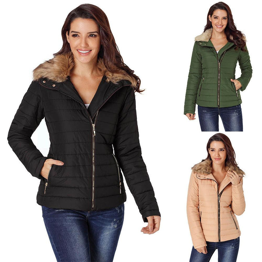 New Imitation Fur Collar Long-sleeved Cotton Jacket Women - Trendha