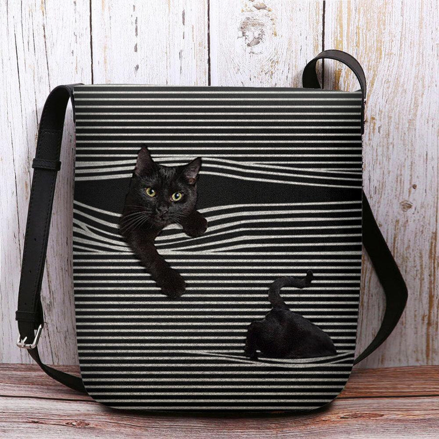 Women Felt Stripe Pattern Three-dimensional Vision Cat Print Shoulder Bag Crossbody Bag - Trendha