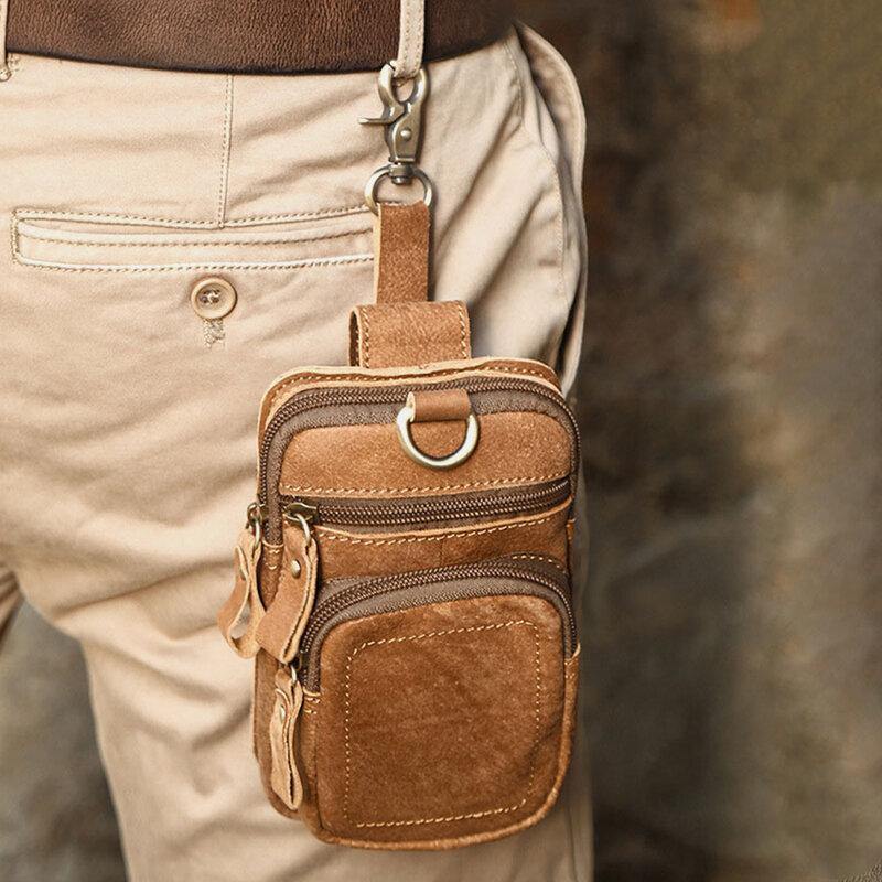 Men Genuine Leather Multi-pocket Belt Bag Retro 6.5 Inch Phone Bag Waist Bag With Hook - Trendha