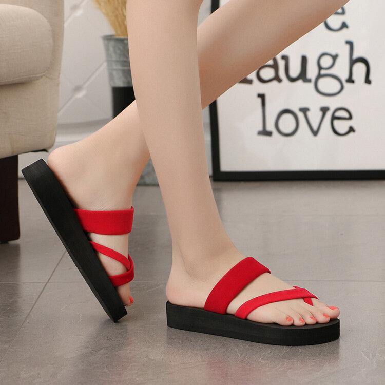 Women Clip Toe Solid Color Casual Home Wedge Slippers - Trendha