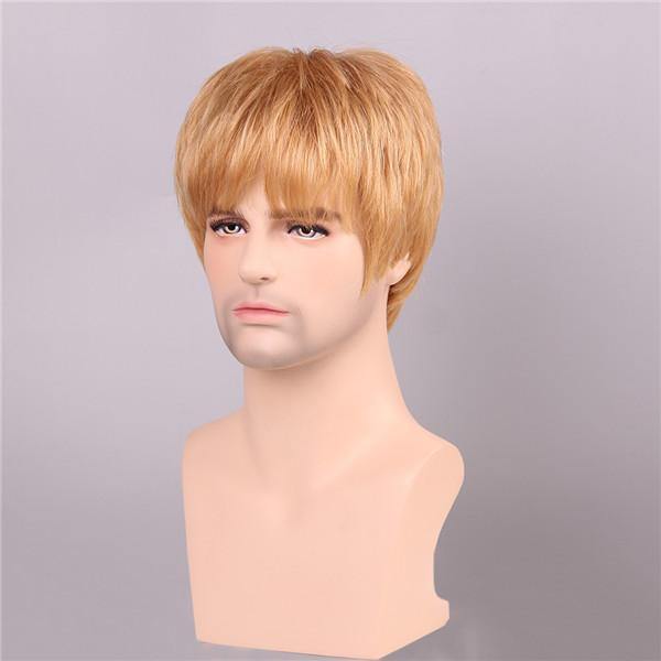 Men Human Hair Wigs Golden Brown with Blonde Short Mono Top Male Virgin Remy Capless - Trendha