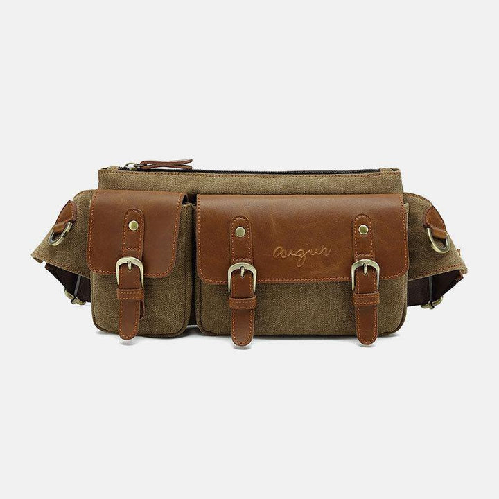 Men Canvas Waist Bag Multifunctional Hasp Pocket Outdoor Casual Chest Bag Shoulder Bag - Trendha