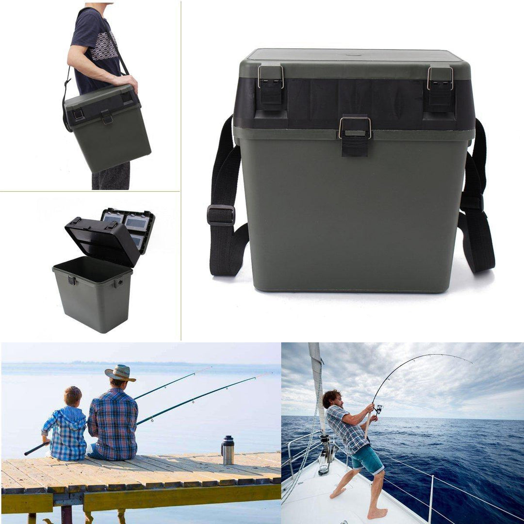 Lightweight Fishing Box Tackle Seat Box Fishing Container Tray Bait Case Tool w/ 4 Removable Trays Shoulder Strap - Trendha
