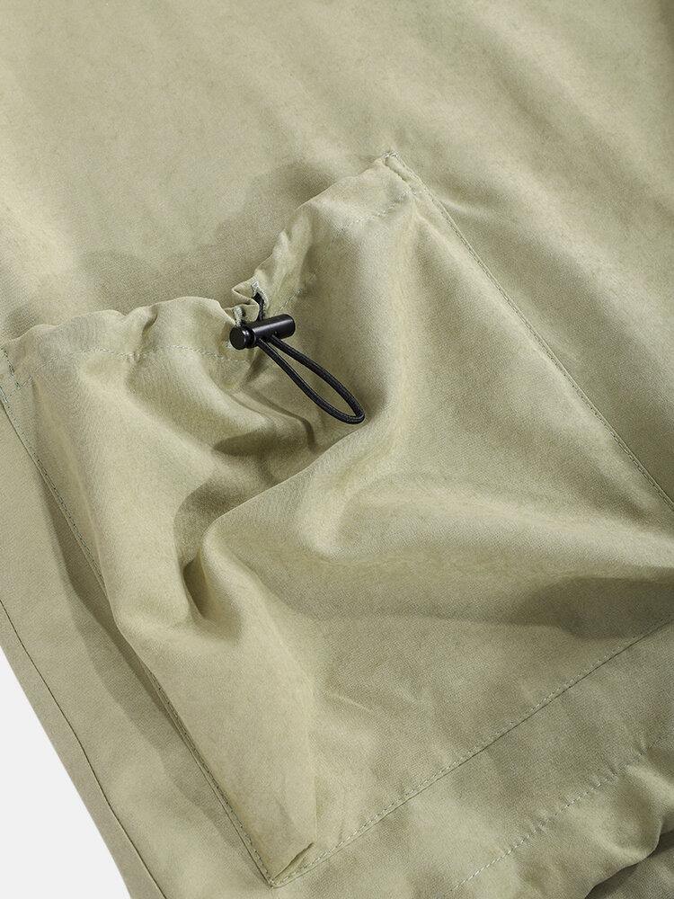 Mens Pockets Detail Contrast Color Half Zipper Hoodie Portable Windbreaker Jacket - Trendha