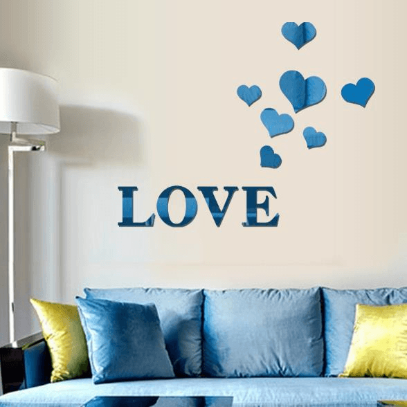 3D Multi-color Love Silver DIY Shape Mirror Wall Stickers Home Wall Bedroom Office Decor - Trendha