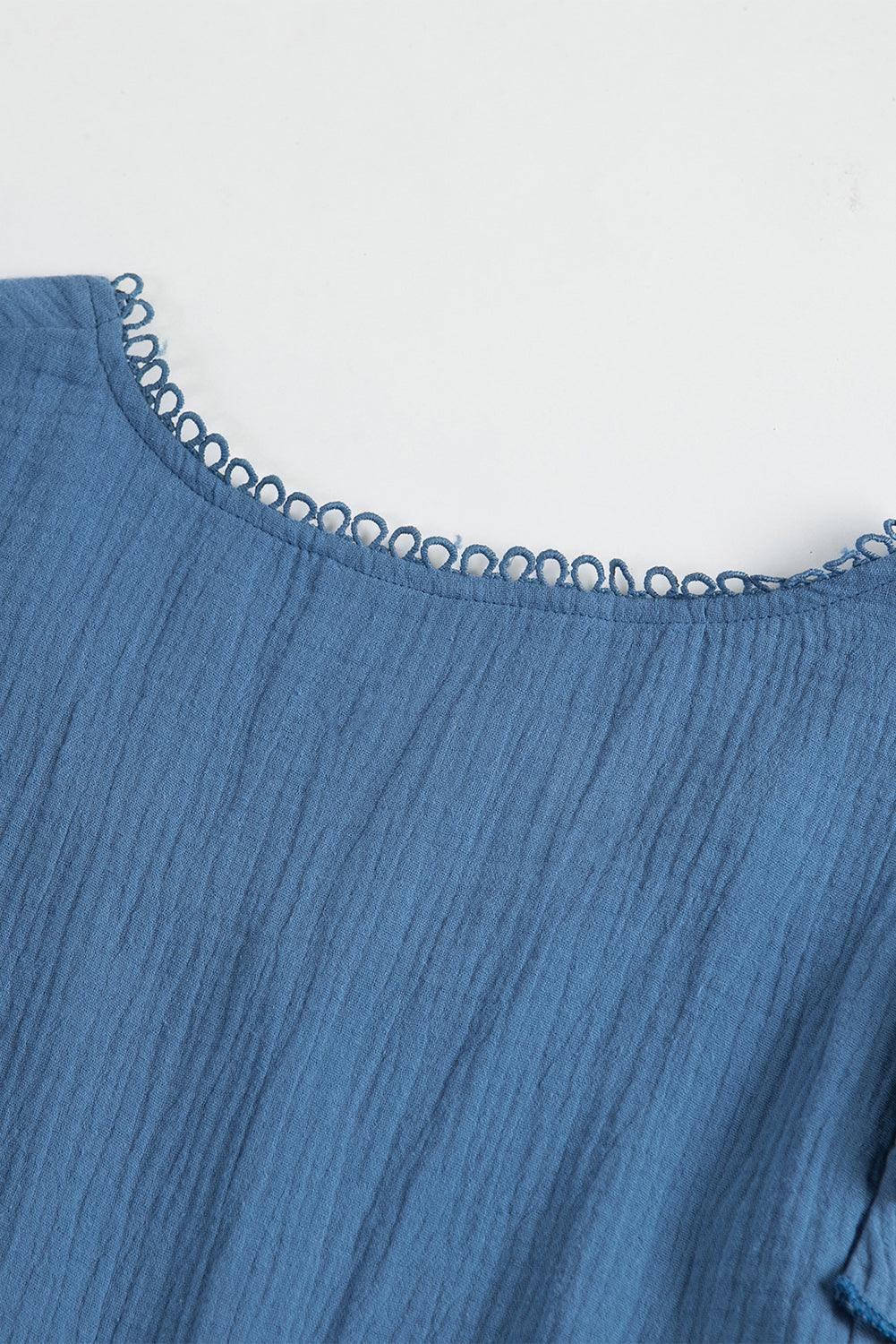 Ruffled V-Neck Flounce Sleeve Textured Dress - Trendha