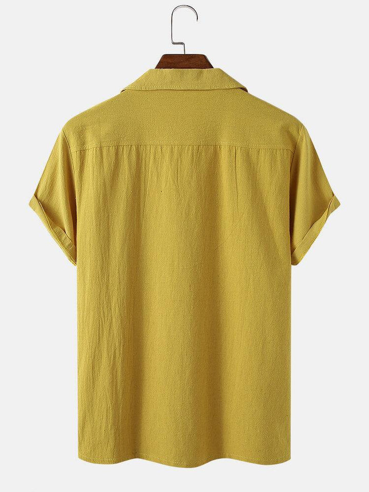 Mens Solid Color Cotton Light Chest Pocket Short Sleeve Henley Shirts - Trendha