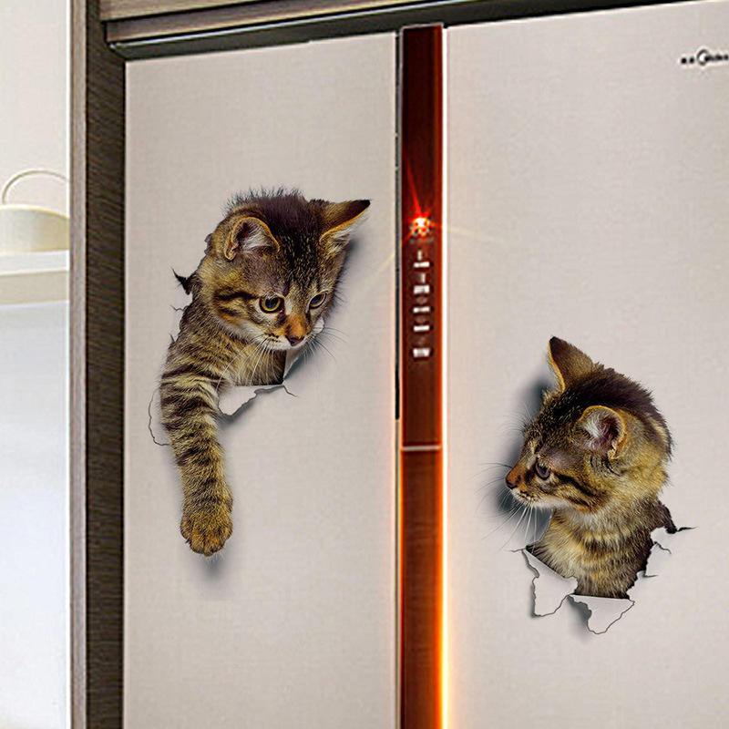 3D Cute Cat Wall Stickers Toliet Stickers Decorations Creative Animal Wall Stickers Decorate Your Home Like A Makeup Artist - Trendha