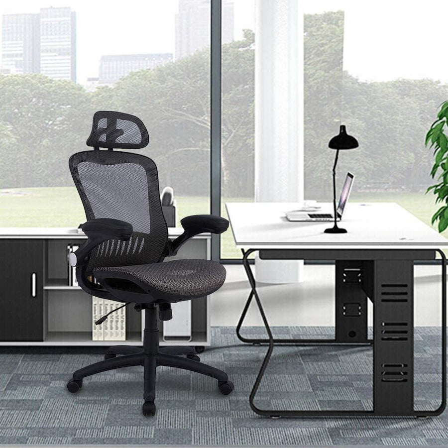 High Back Home Office Chair Ergonomic Swivel Mesh Computer Desk Chair with Adjustable Lumbar Support Headrest Flip Up Armrest Rolling Executive Task Chair - Trendha