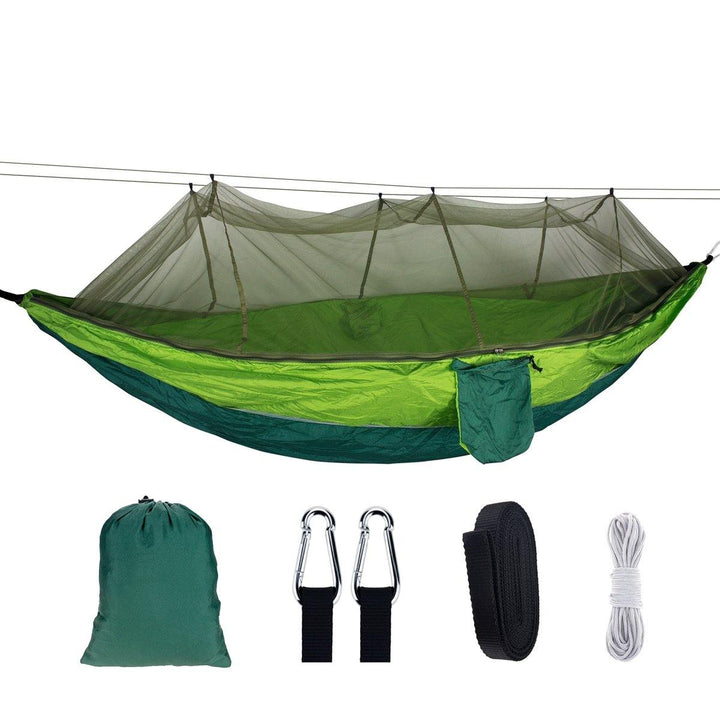 1-2 Person Portable Outdoor Camping Hammock with Mosquito Net High Strength Parachute Fabric Hanging Bed Hunting Sleeping Swing Max Load 300KG - Trendha