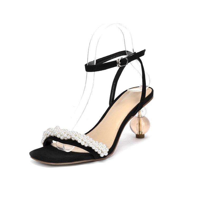 Sandals Inside And Outside Full Leather Crystal Heel High-heeled Buckle - Trendha