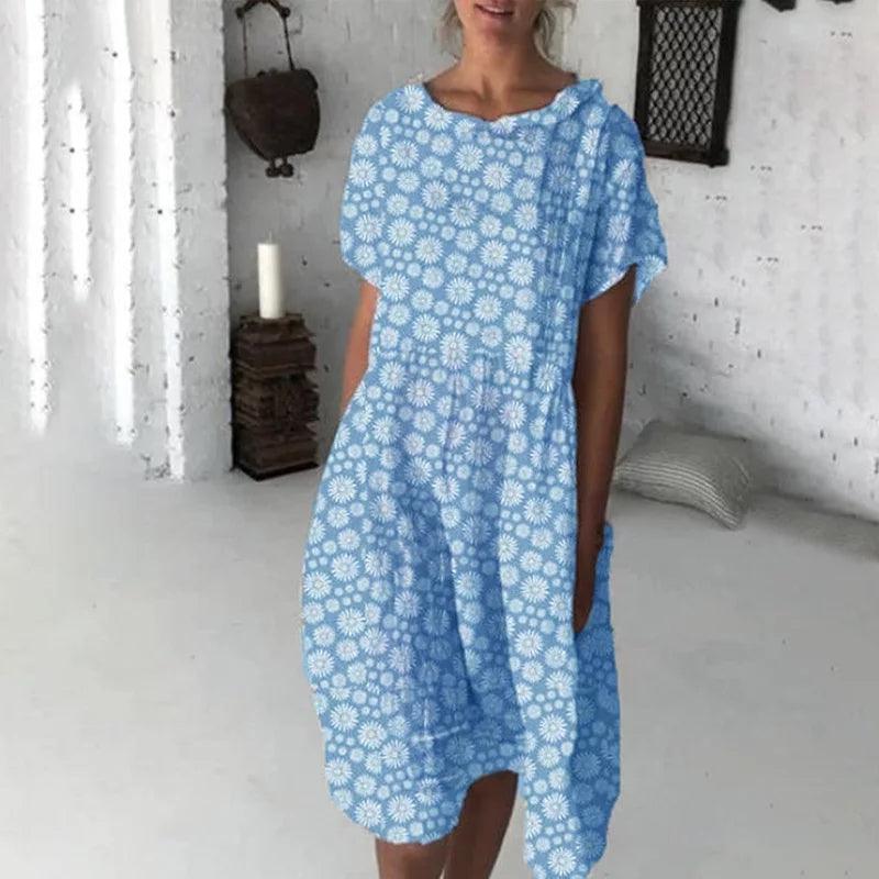 Charming Sunflower Print Dress in Cotton Blend for Women - Trendha