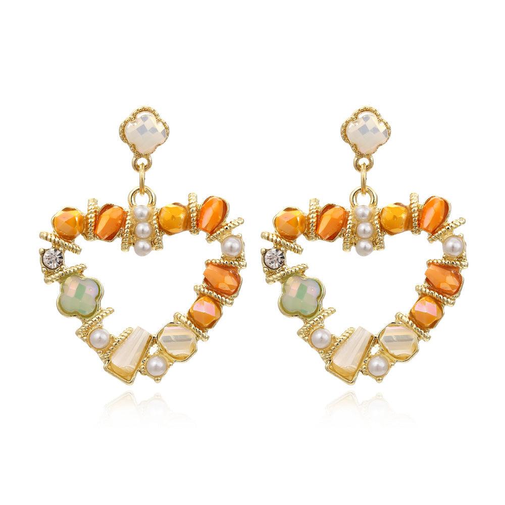 Crystal Earrings Heart Shaped Pearl Earrings S925 Silver Needle Earrings - Trendha