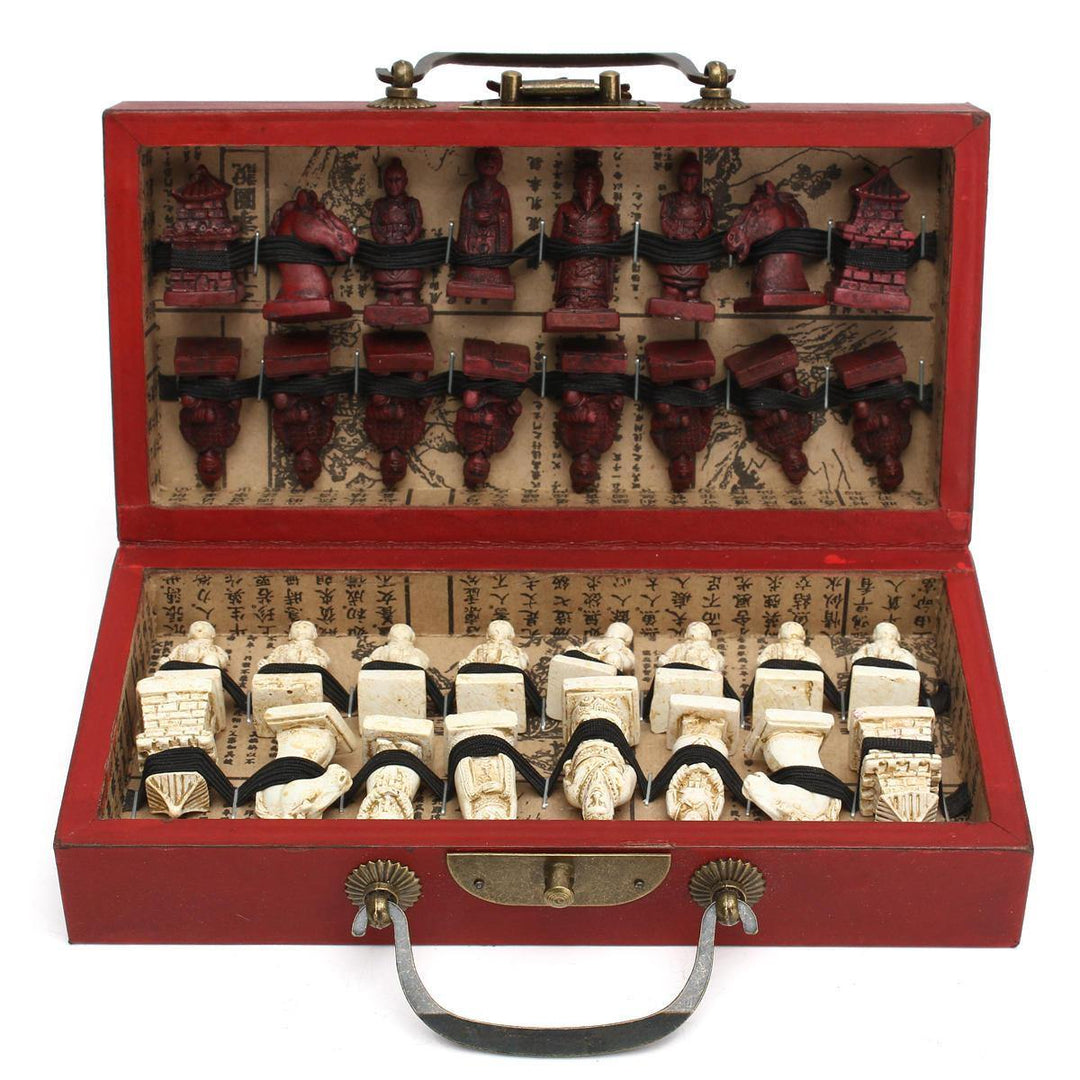 32 Pcs Terra Cotta Warriors Figure Chess Set with Chinese Wood Leather Box Board Games - Trendha