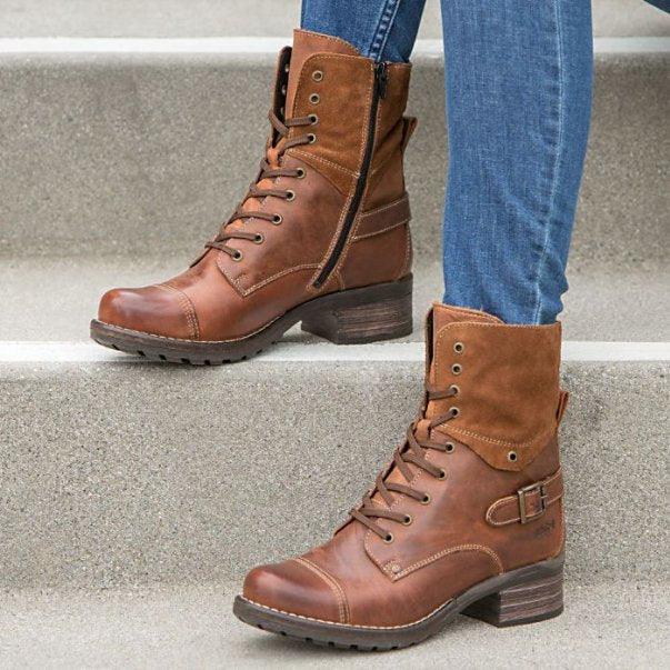 Square heel lace-up Martin boots - Trendha