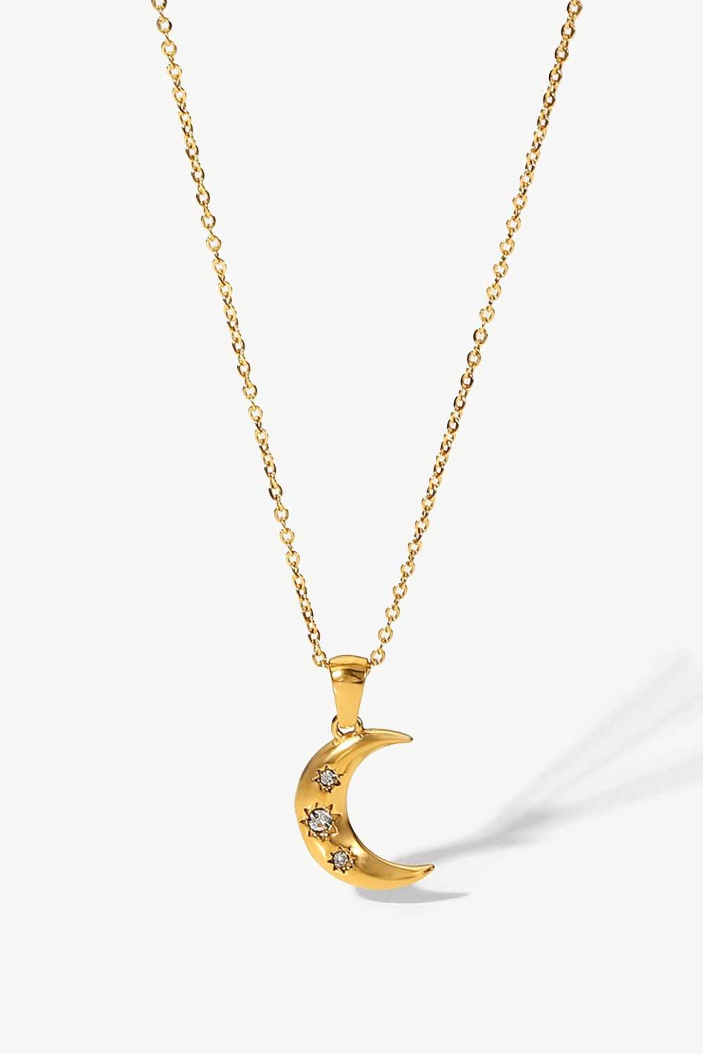 18K Gold Plated Inlaid Zircon Moon Pendant Necklace - Trendha