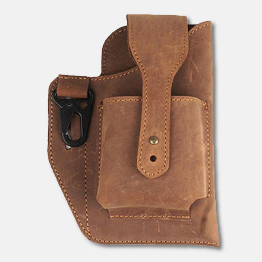 Ekphero Men Genuine Leather Vintage 6.3 Inch Phone Bag Multifunction Keychain Cowhide Waist Bag - Trendha