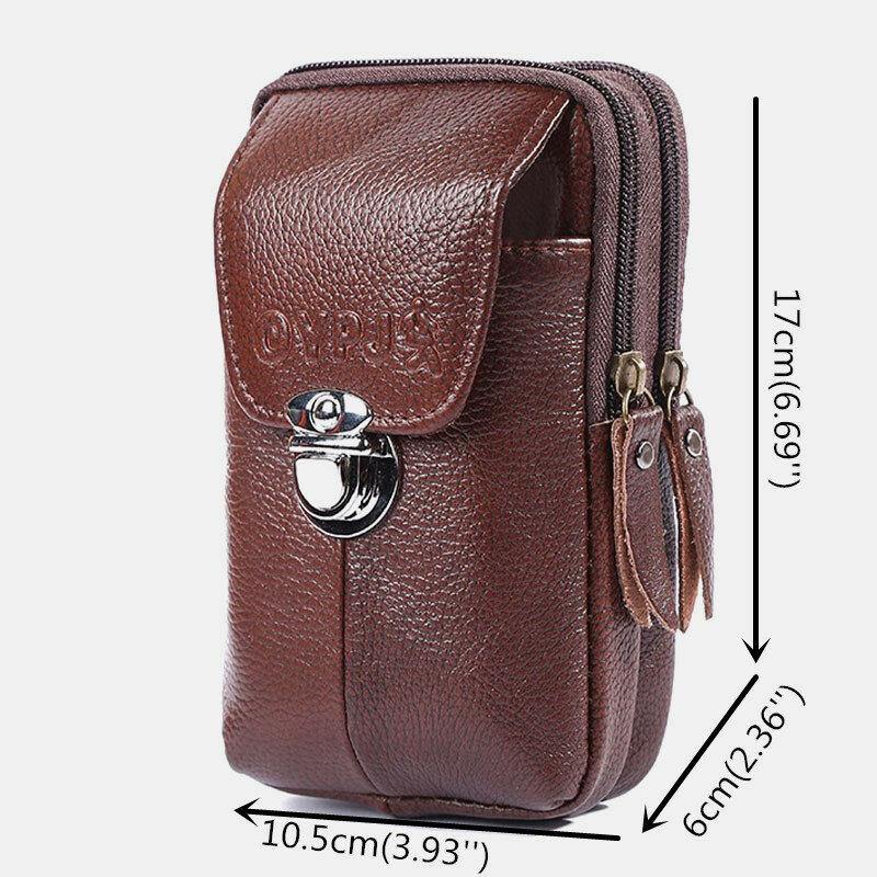 Men Genuine Leather Retro Business Waterproof 6.3 Inch Phone Bag Waist Bag With Belt Loop - Trendha