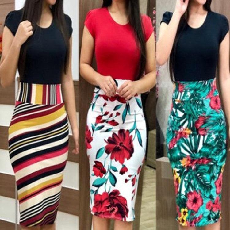 Printed Office Midi Pencil Dress Large Women Dress - Trendha