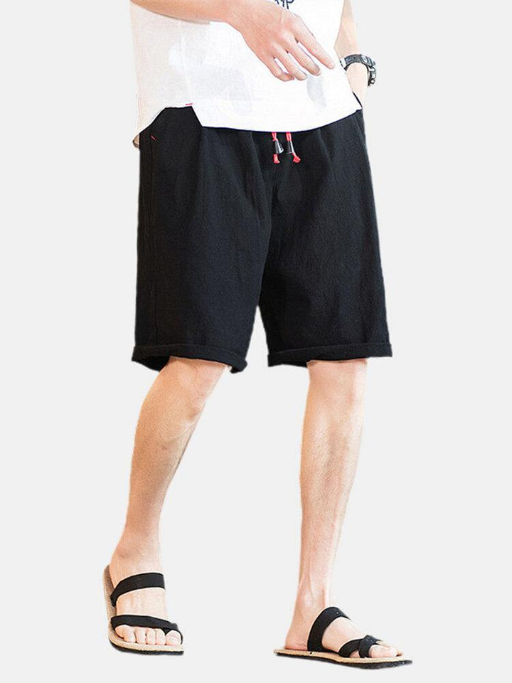 Mens Solid Color Elastic Waist Drawstring Casual Shorts - Trendha