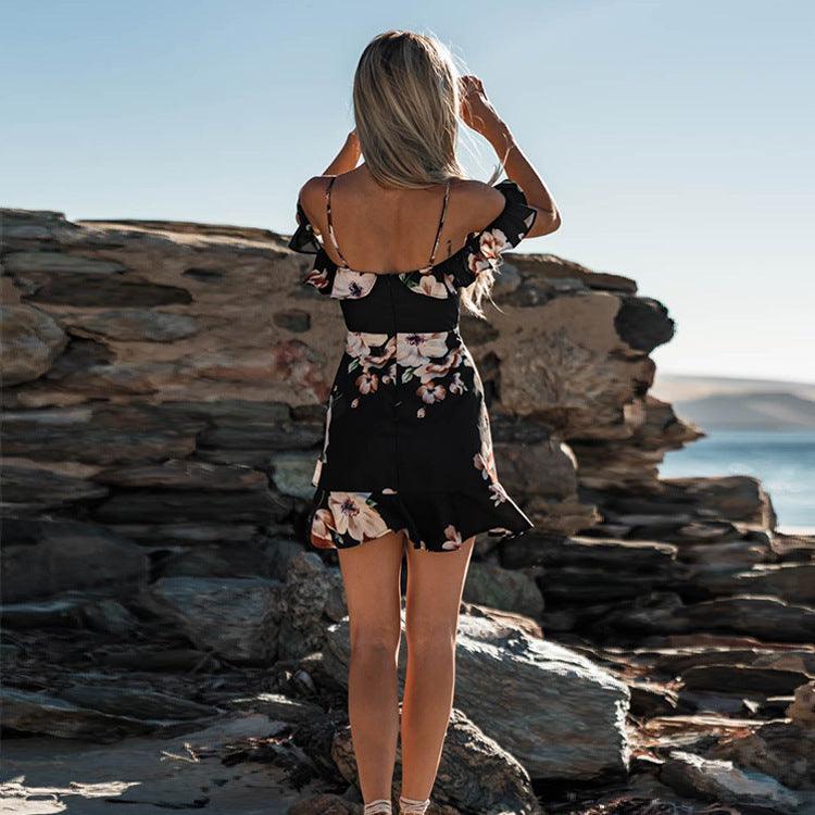 V-neck ruffle dress short skirt - Trendha