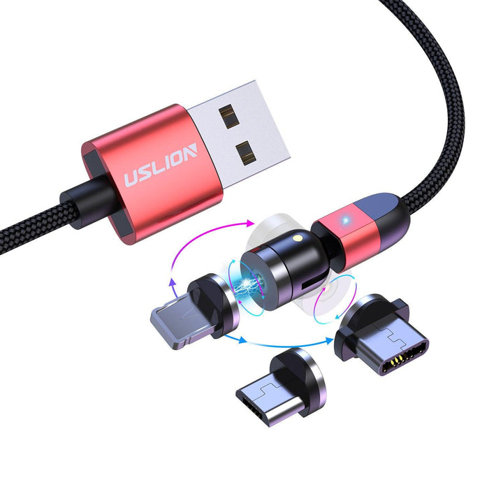 USLION 2.4A 2in1 LED 540° Magnetic Dual Position Game Quick Charge Data Cable for Samsung S10+ Note8 HUAWEI - Trendha