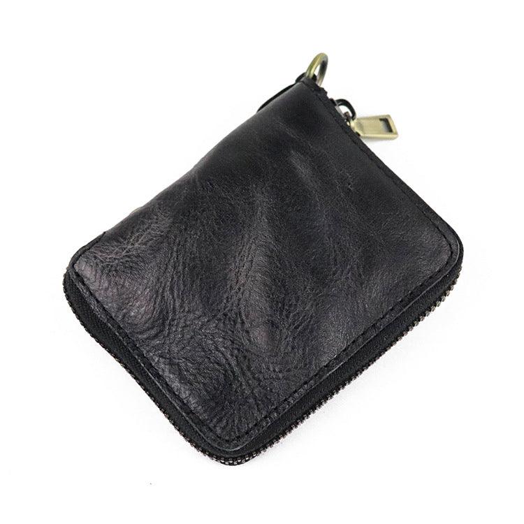 Zipper folding compact vegetable tanned leather wallet - Trendha