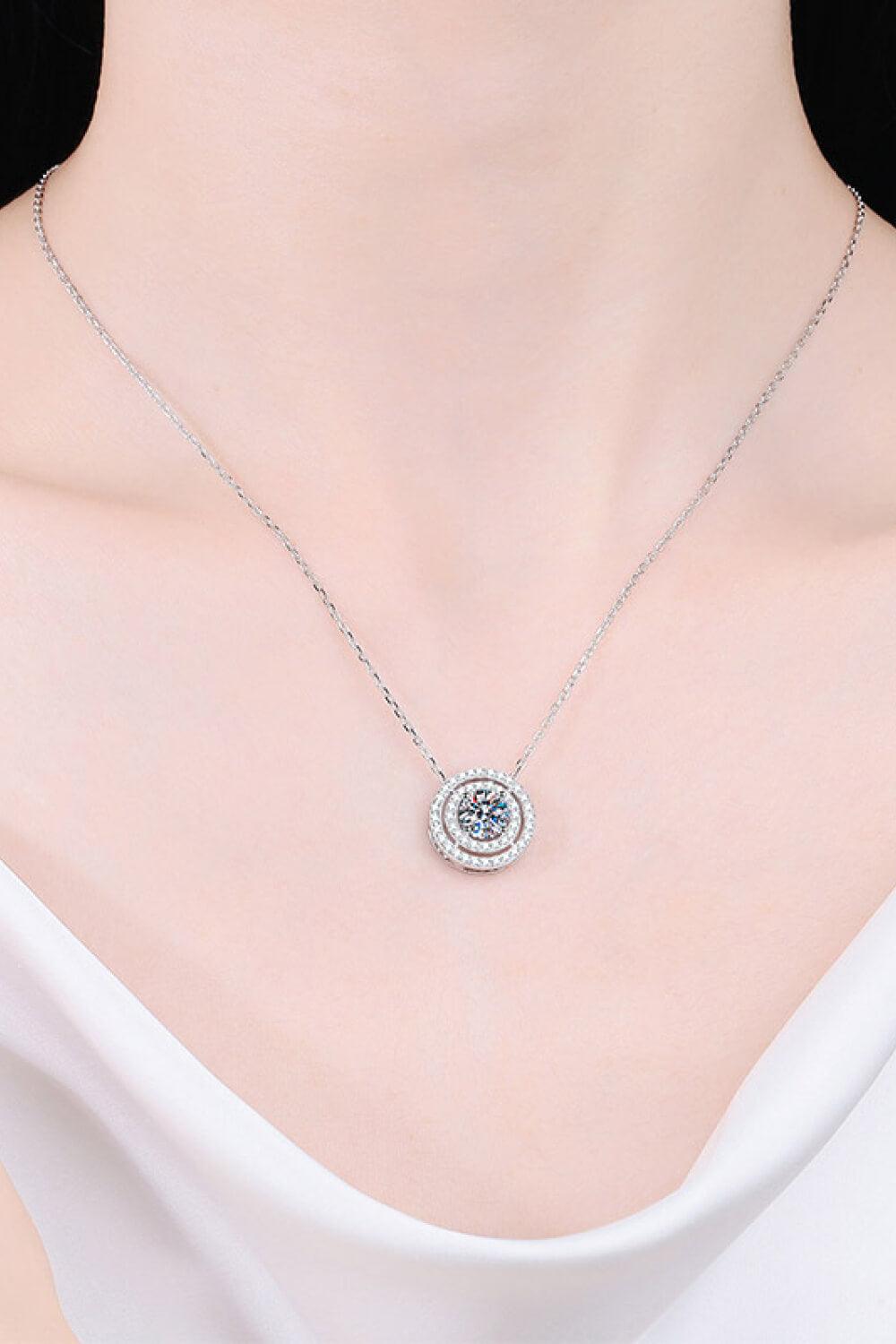 Moissanite Round Pendant Rhodium-Plated Necklace - Trendha