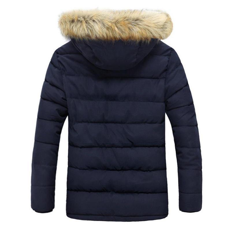 Mens Windproof Winter Thick Warm Furry Hood Parka Jacket - Trendha