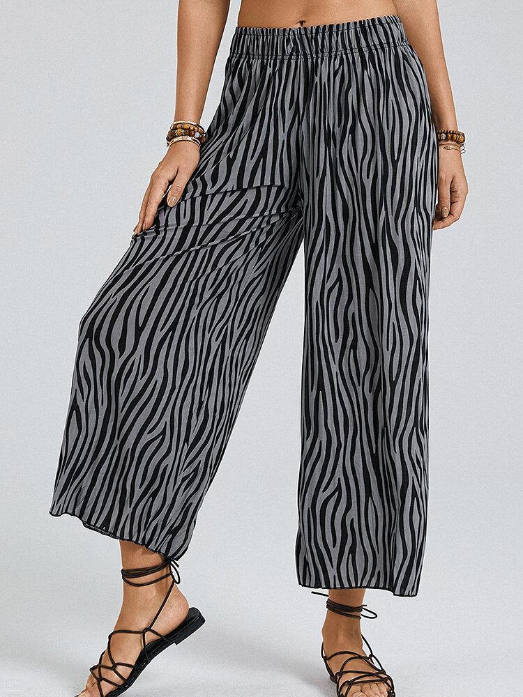 Zebra Print Elastic Waist Wide Leg Lounge Pants For Women - Trendha