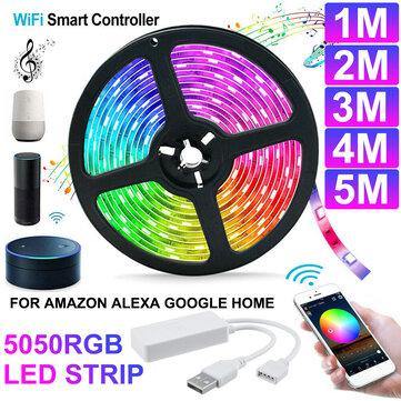 1M/2M/3M/4M/5M WiFi Smart RGB LED Strip Light APP Control Flexible Lamp Work with Amazon Alexa Google Home DC5V - Trendha