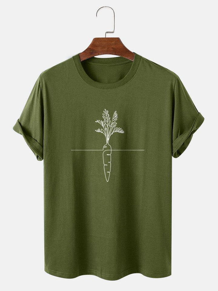 Mens 100% Cotton Carrot Print Round Neck Short Sleeve T-Shirt - Trendha