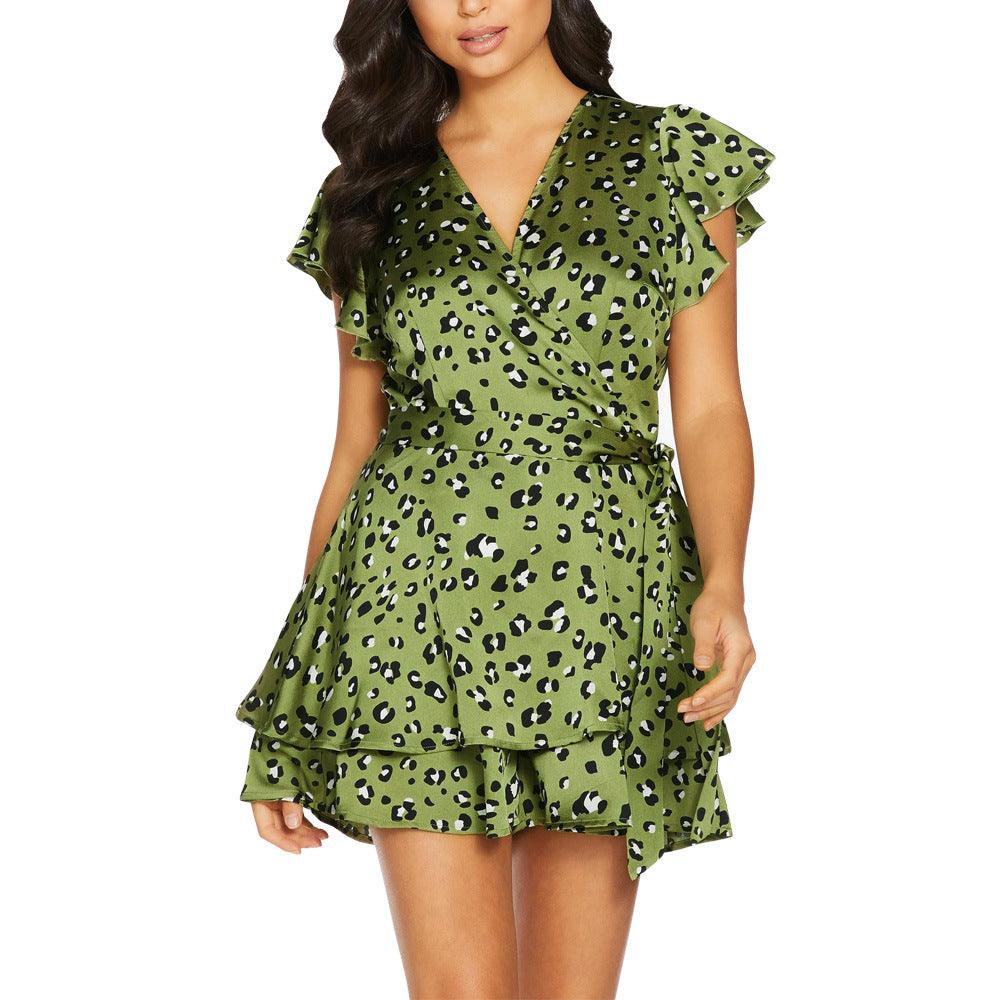Sexy printed waist tie dress