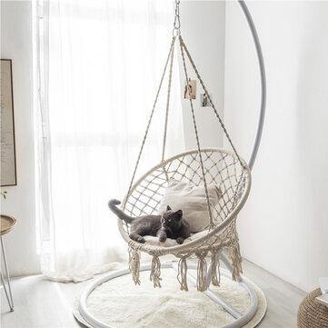 Hammock Chair Macrame Swing, Handmade Knitted Hanging Cotton Rope Chair for Home Patio Deck Yard - Trendha