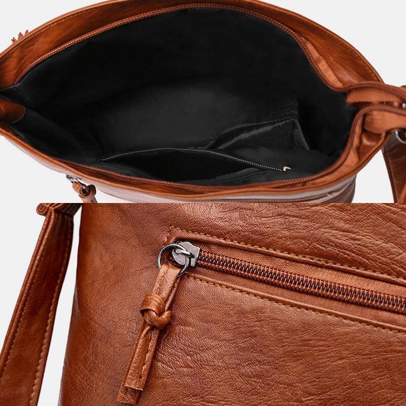Women PU Leather Large Capacity Retro 6.3 Inch Multi-pocket Phone Bag Soft Crossbody Bags Shoulder Bag - Trendha
