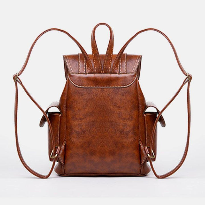 Unisex Faux Leather Business Retro Solid Color Daily Large Capacity School Bag Backpack - Trendha